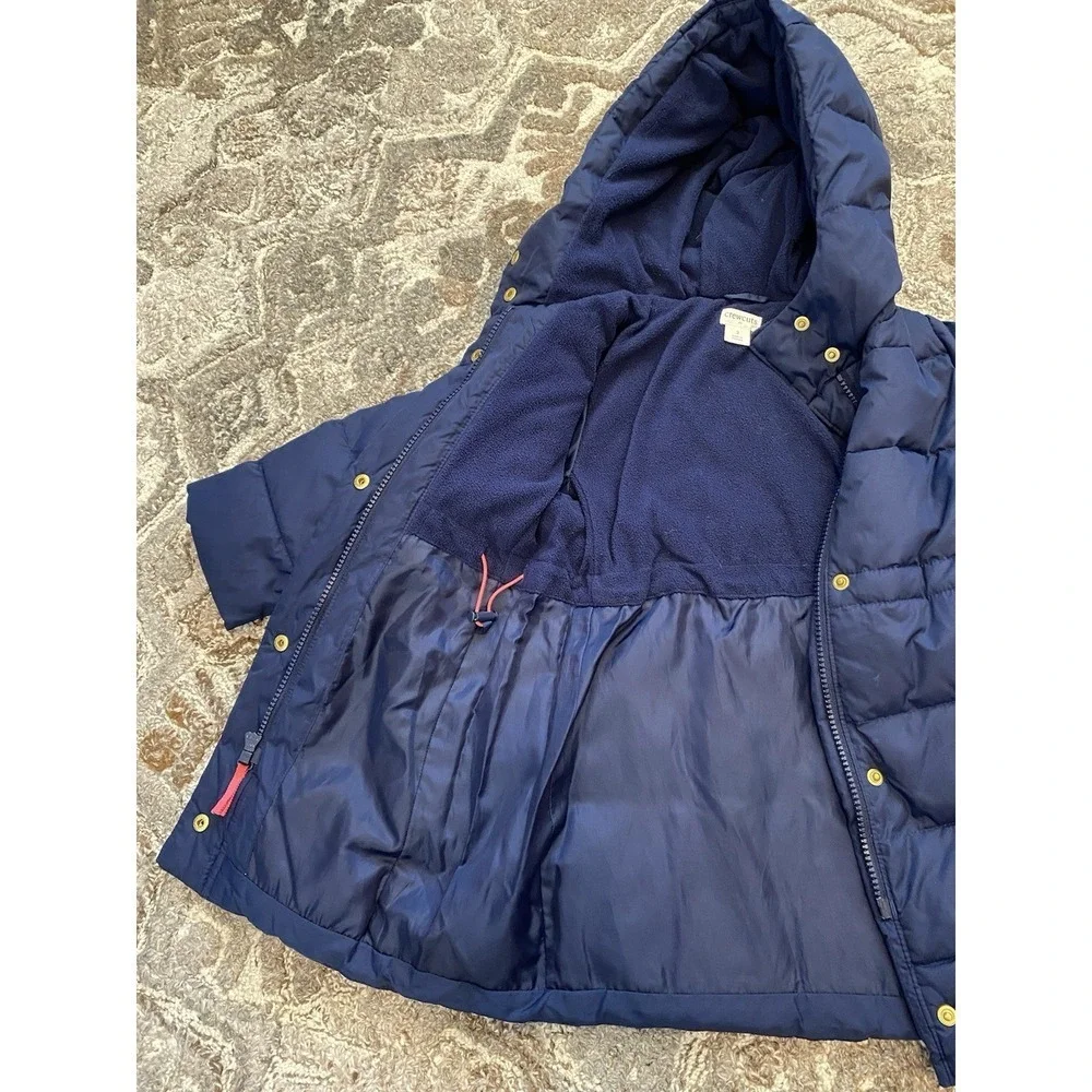J Crew Crewcuts Coat Girls 3T Navy Blue Fleece Puffer Long Jacket Hooded Parka